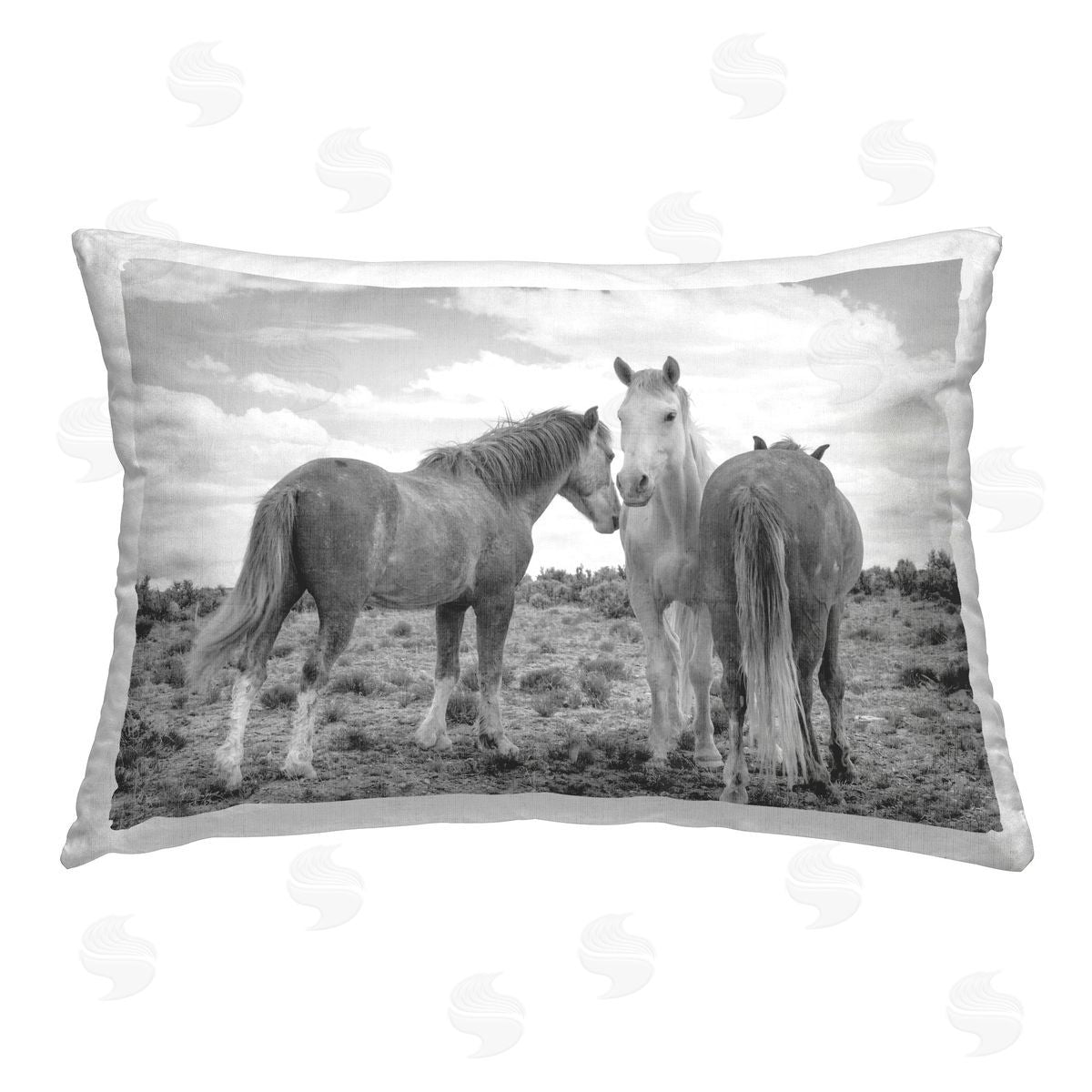 JG Studios Horses in Pasture Nature Printed Plush Polyester Throw Pillow