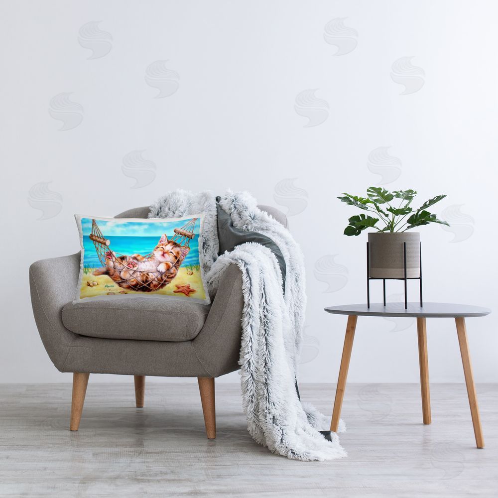 Kayomi Harai Kitten & Beach Hammock Printed Plush Polyester Throw Pillow On Chair