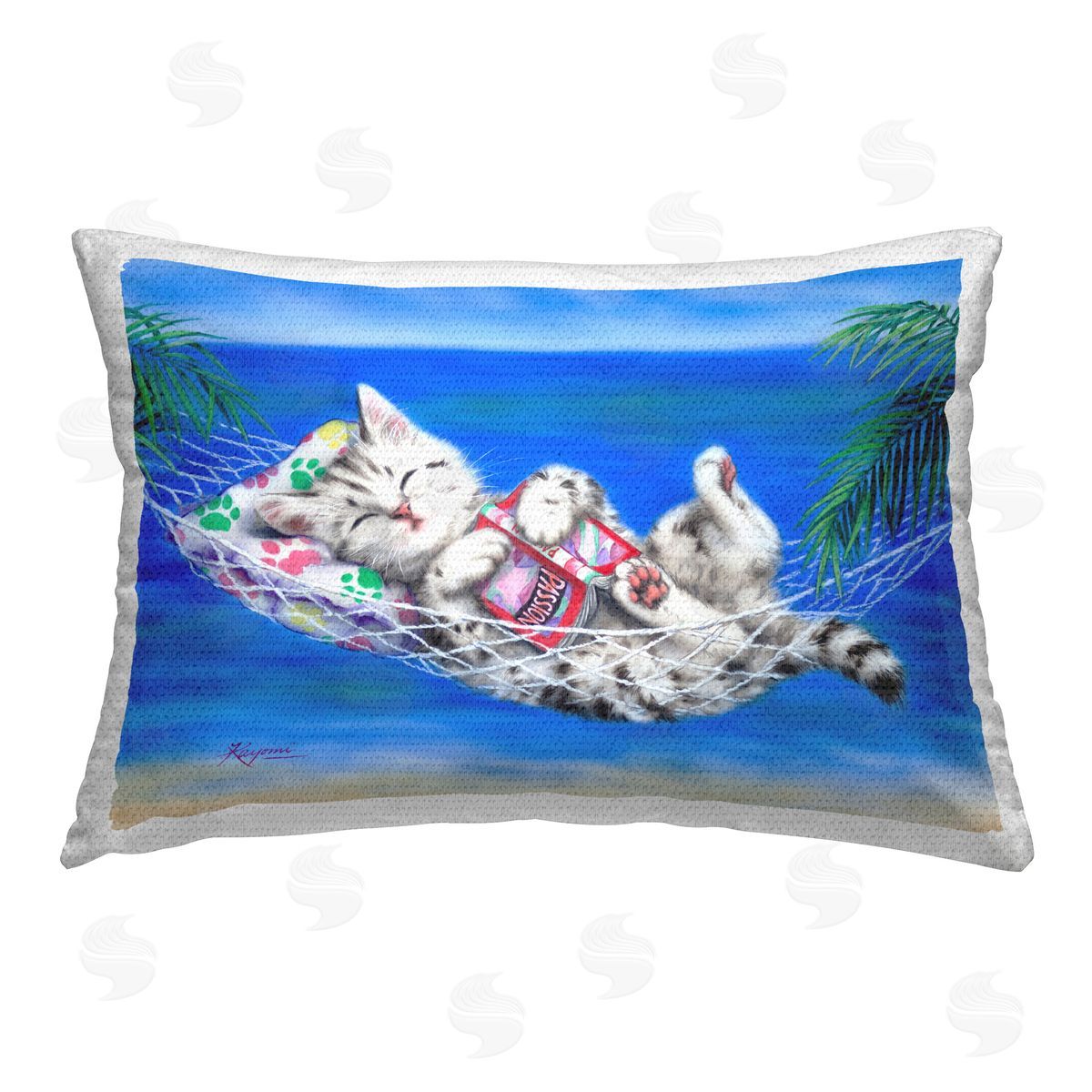 Kayomi Harai Kitten in Tropical Hammock Outdoor Quick-Dry Polyester Printed Throw Pillow
