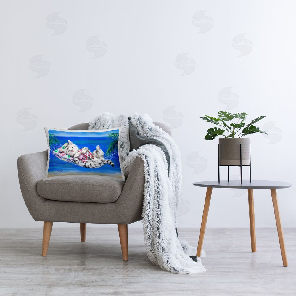 Kayomi Harai Kitten in Tropical Hammock Printed Plush Polyester Throw Pillow On Chair