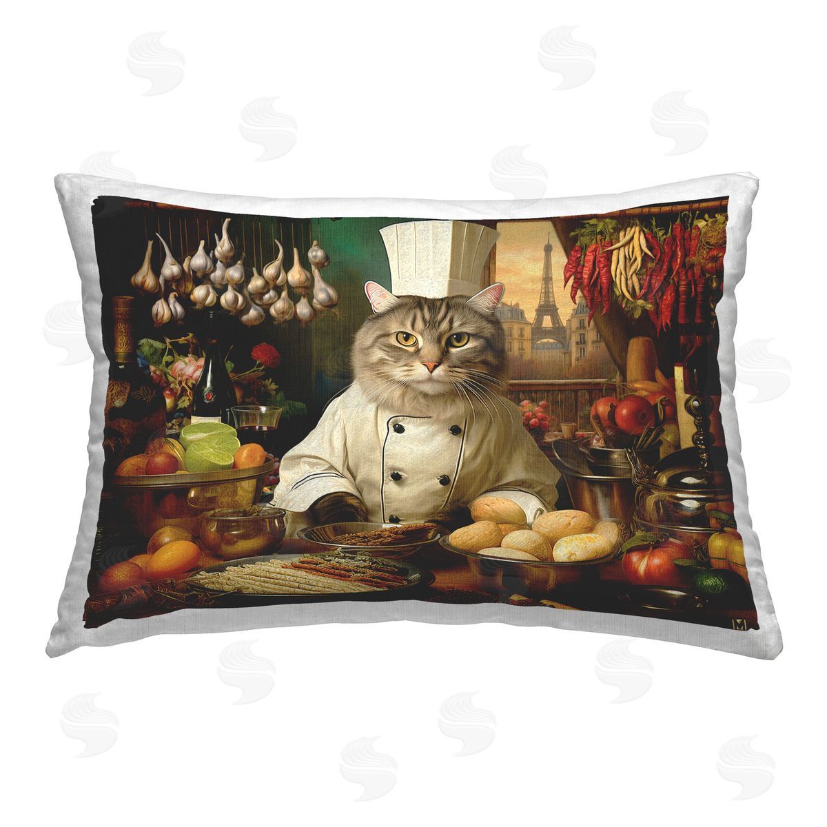 Michael David Ward Chef Cat in Kitchen Printed Plush Polyester Throw Pillow