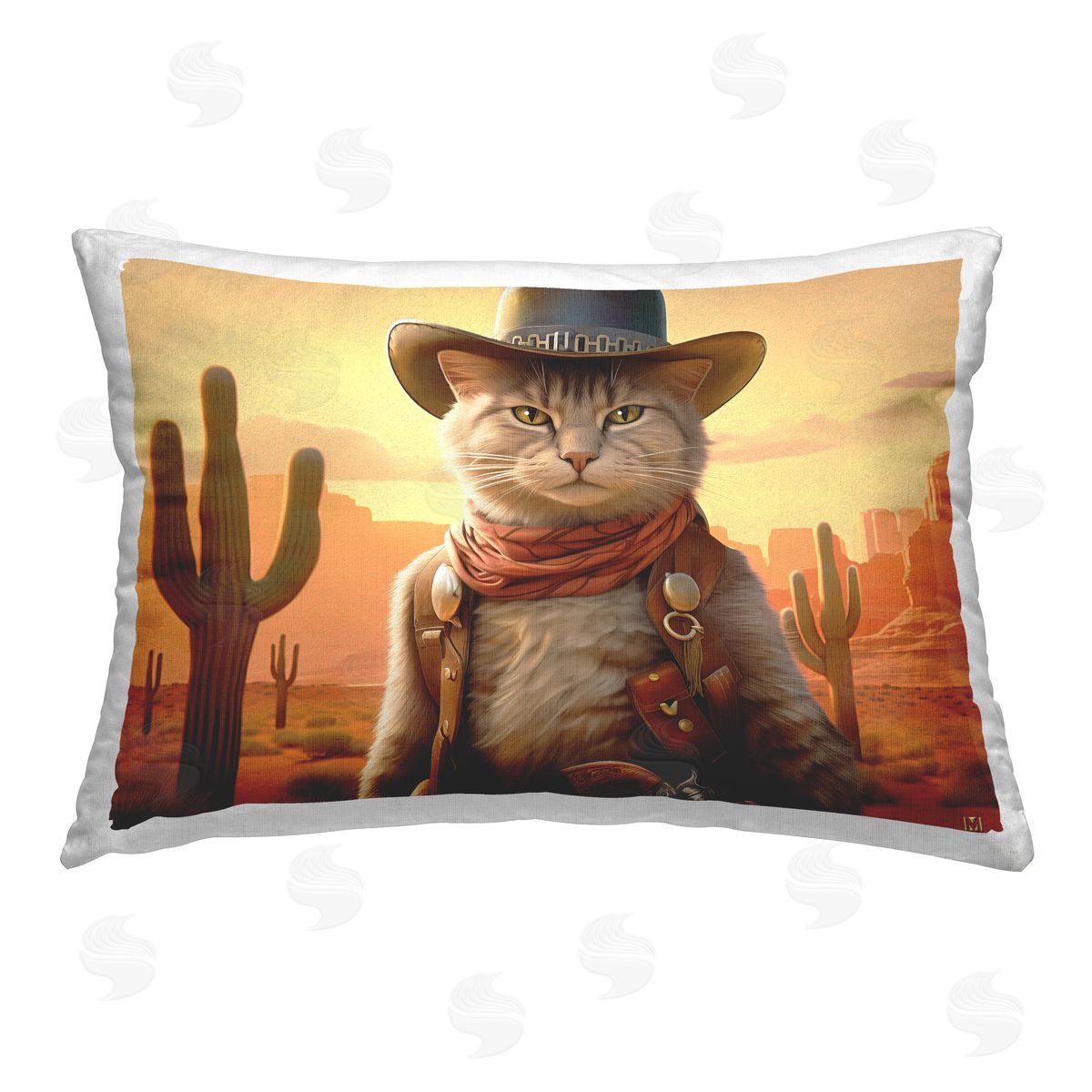 Michael David Ward Southwestern Cowboy Cat Printed Plush Polyester Throw Pillow