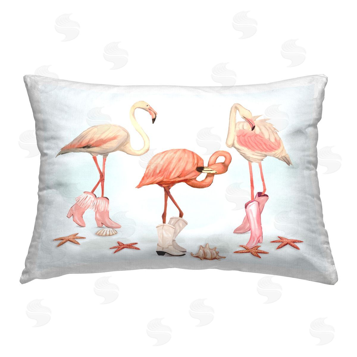Ziwei Li Coastal Cowgirl Flamingos Printed Plush Polyester Throw Pillow