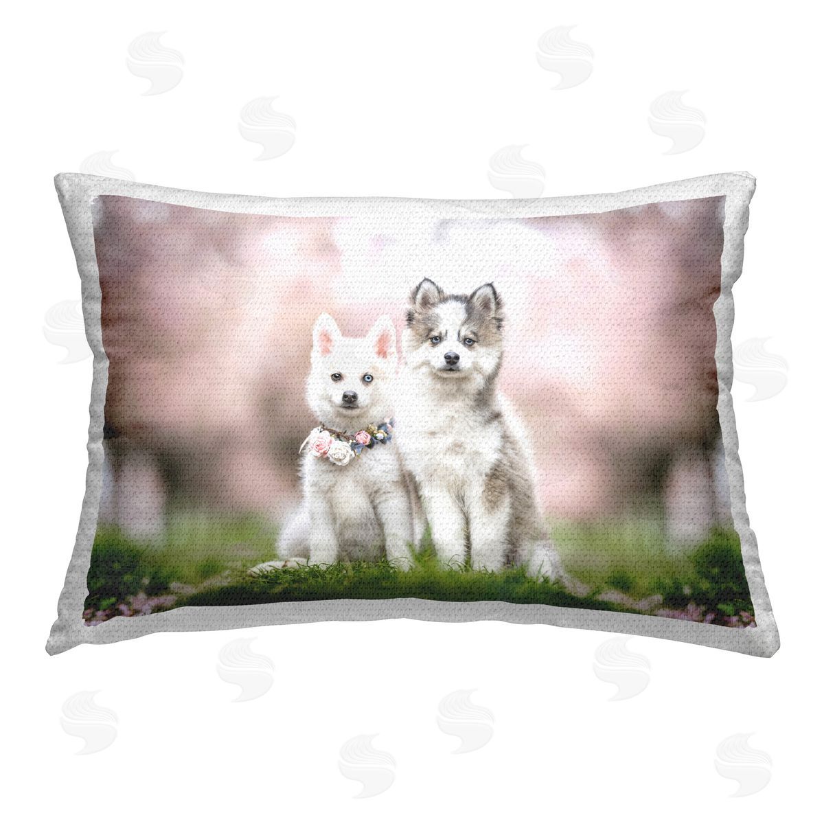 Natalie Grosse Puppies with Spring Florals Outdoor Quick-Dry Polyester Printed Throw Pillow