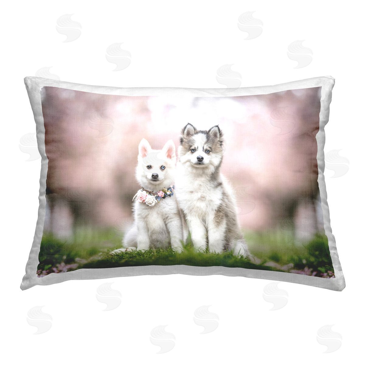 Natalie Grosse Puppies with Spring Florals Printed Plush Polyester Throw Pillow
