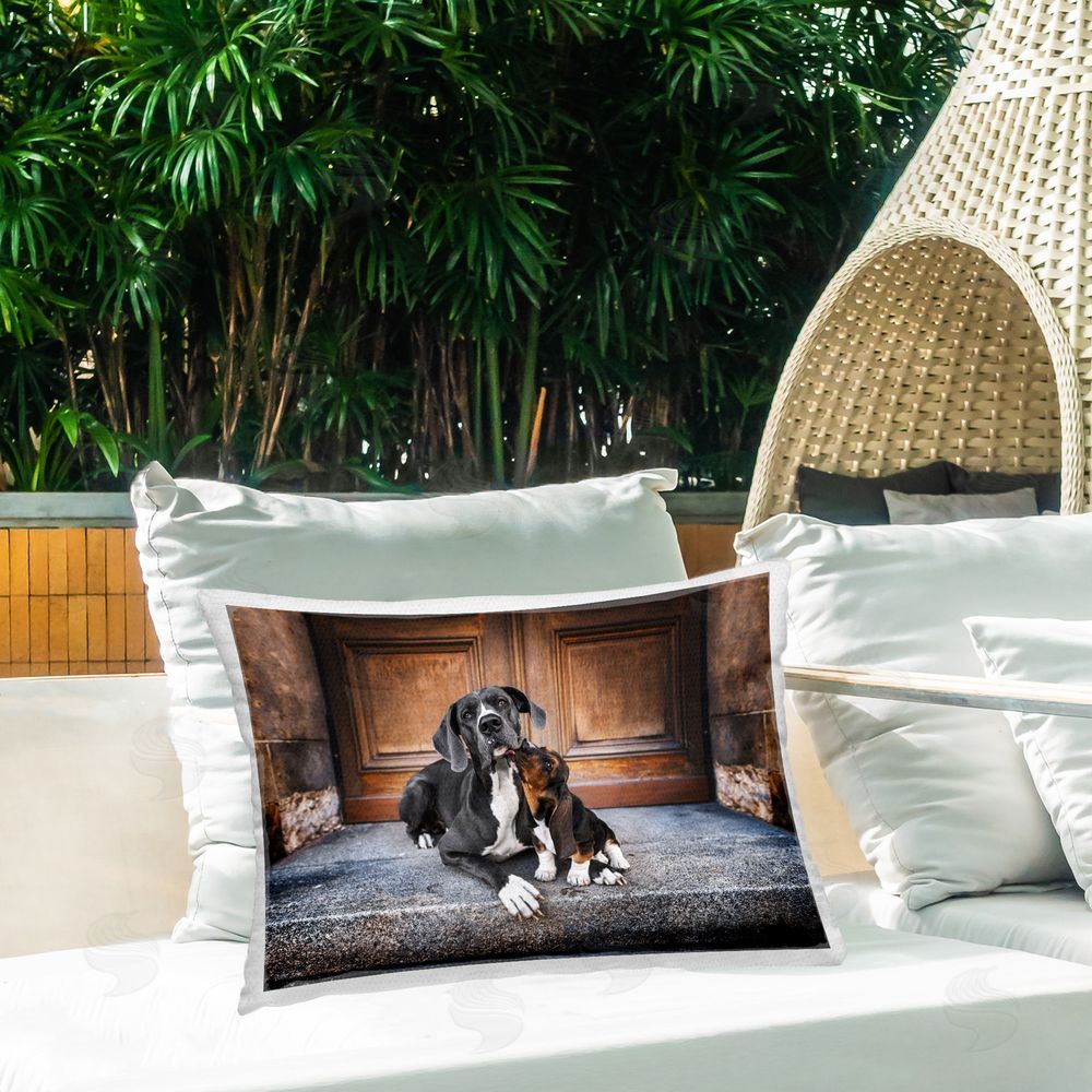 Natalie Grosse Hound & Puppy in City Outdoor Quick-Dry Polyester Printed Throw Pillow in Back Yard