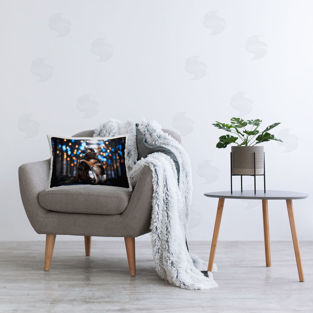 Natalie Grosse Hugging Dogs Among Bokeh Printed Plush Polyester Throw Pillow On Chair