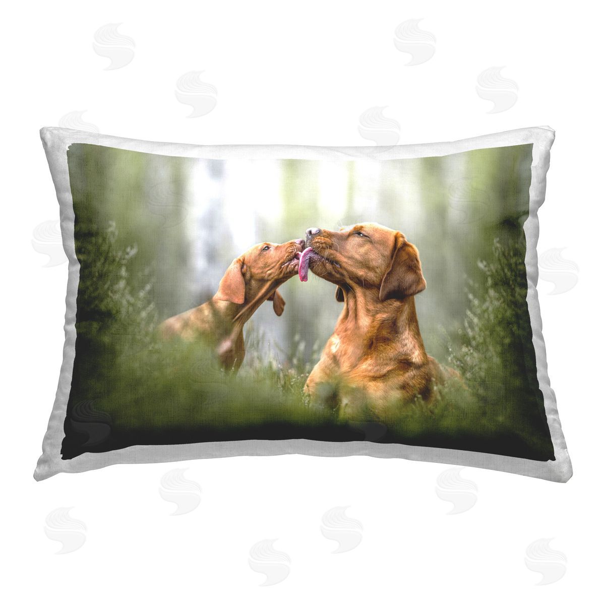 Natalie Grosse Puppies Playing in Forest Printed Plush Polyester Throw Pillow