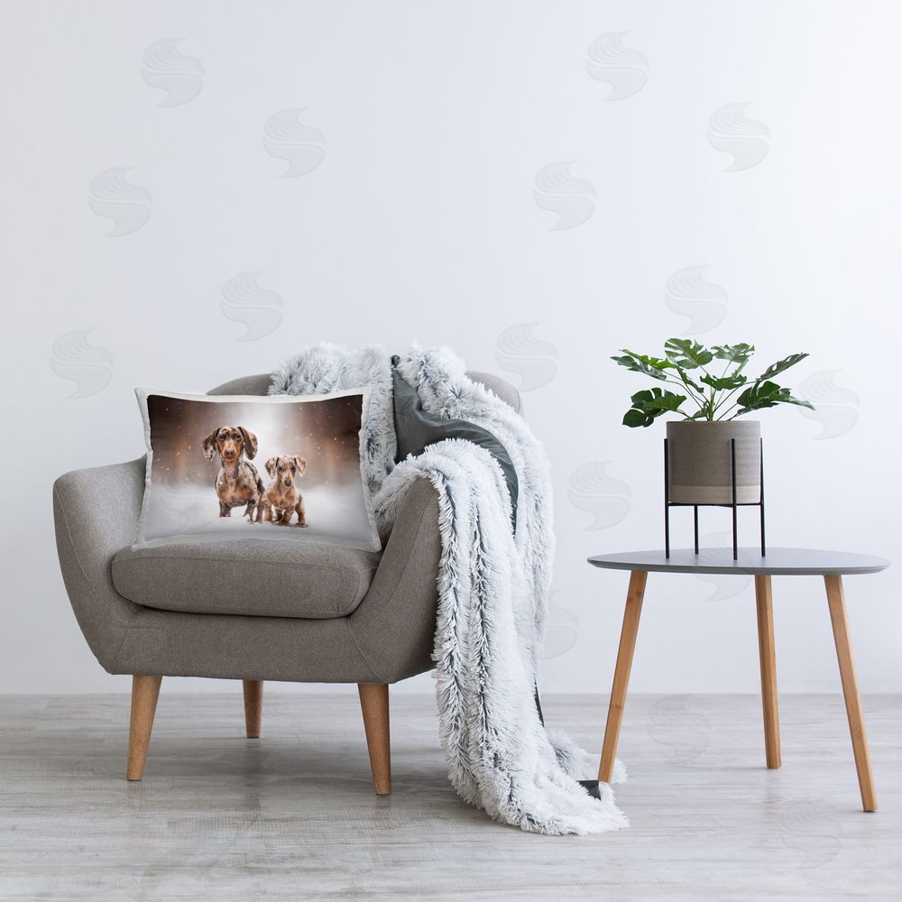 Natalie Grosse Snowy Dachshund Puppies Printed Plush Polyester Throw Pillow On Chair