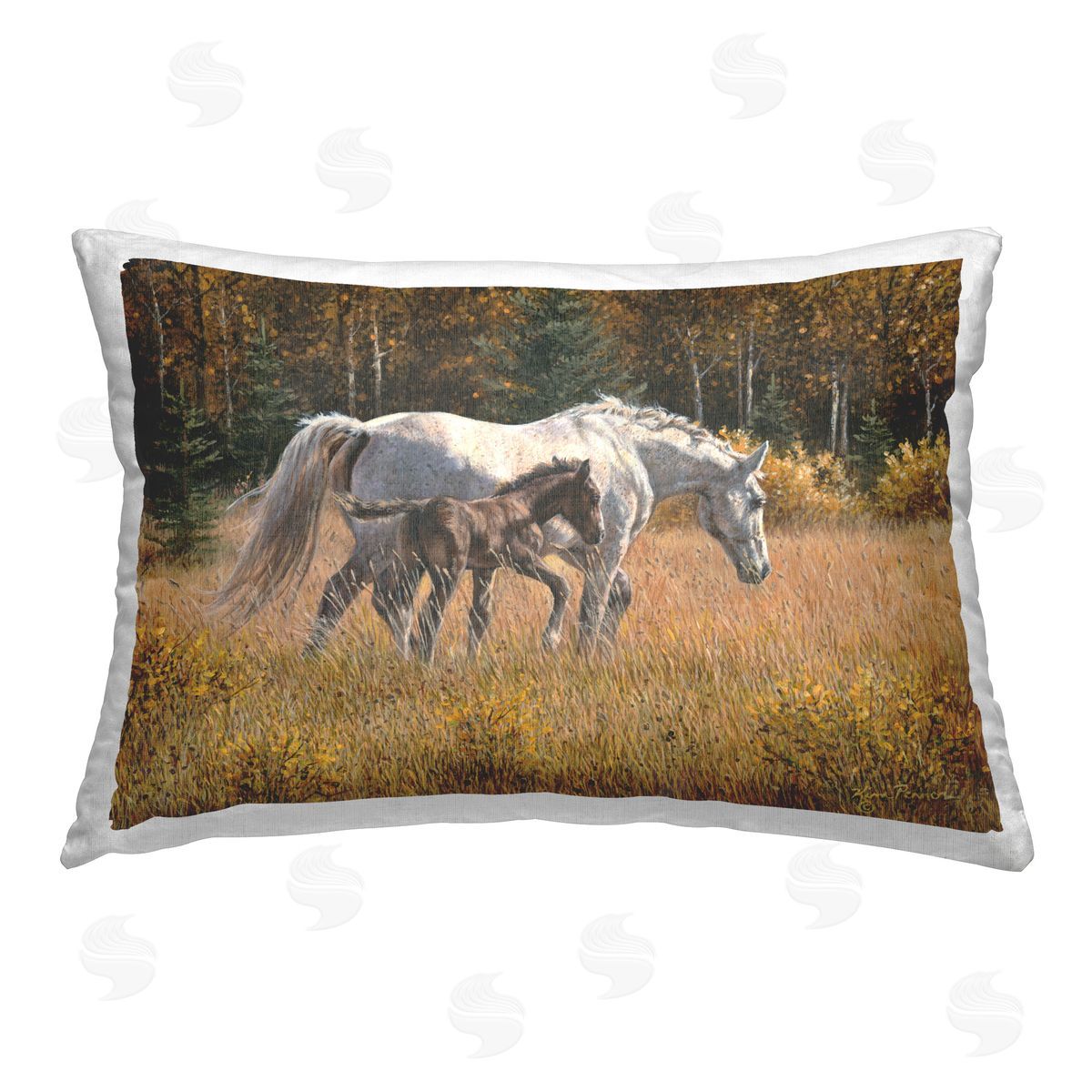Kim Penner Horses Trotting Countryside Printed Plush Polyester Throw Pillow