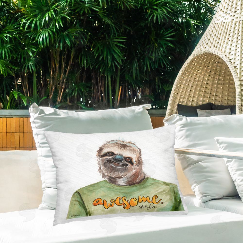 Jennifer Redstreake Awesome Smiling Sloth Outdoor Quick-Dry Polyester Printed Throw Pillow in Back Yard