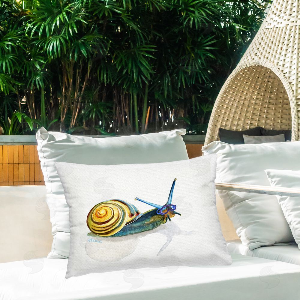 Jennifer Redstreake Snail & Snorkel Goggles Outdoor Quick-Dry Polyester Printed Throw Pillow in Back Yard