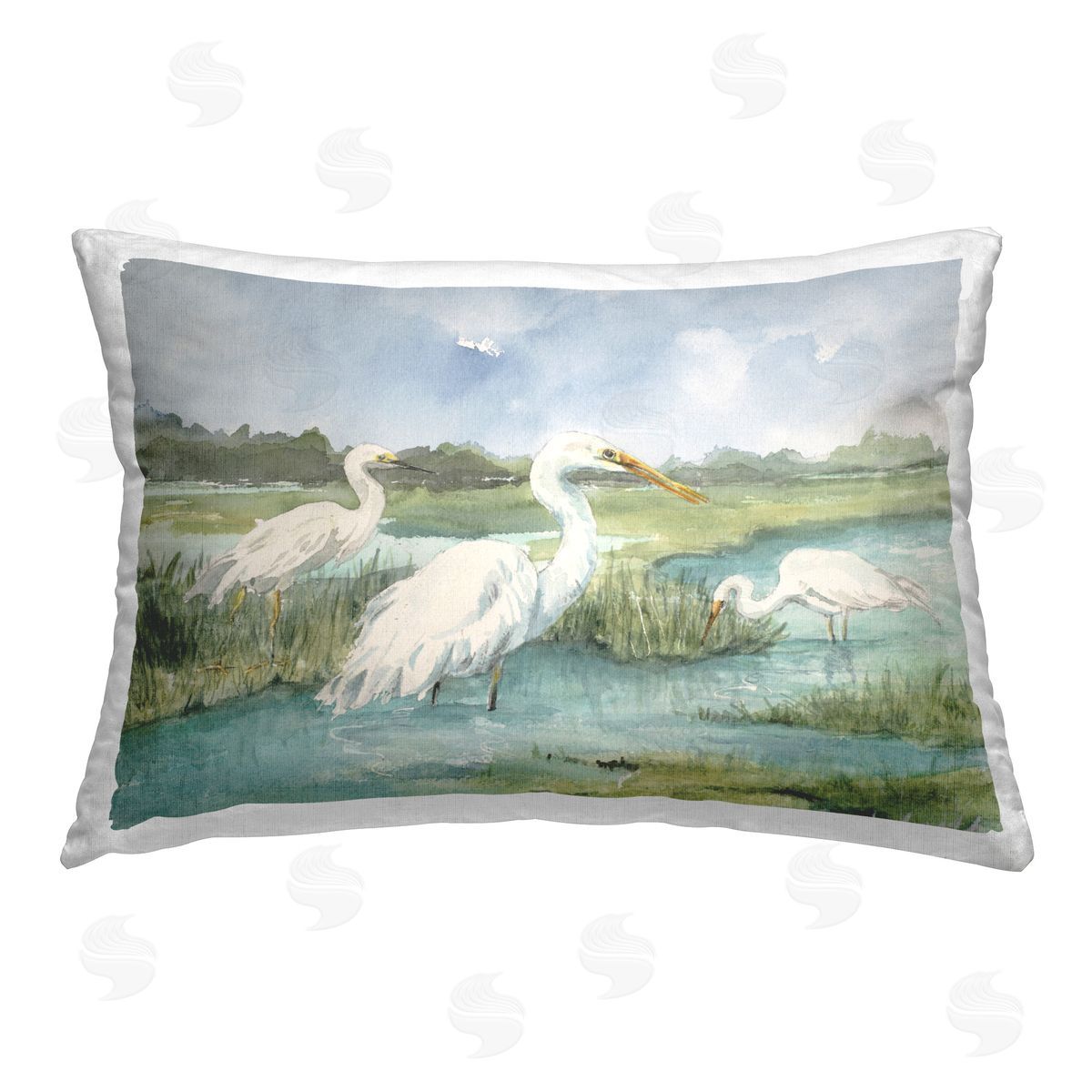 Lanie Loreth Egrets & River Scene Printed Plush Polyester Throw Pillow