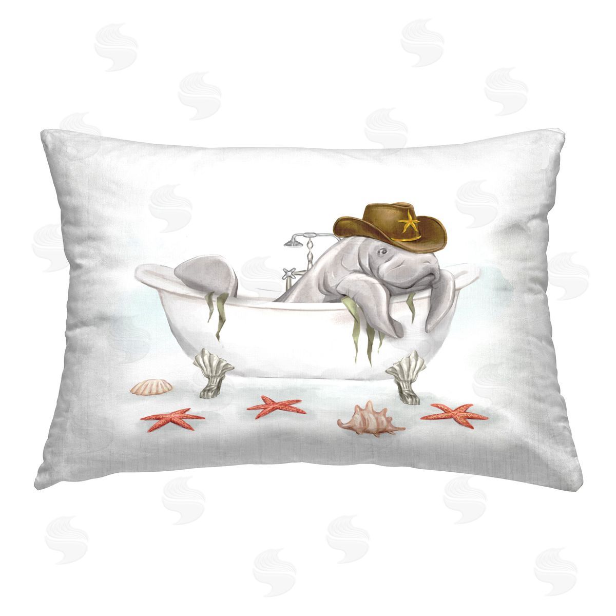 Ziwei Li Cowboy Manatee in Tub Printed Plush Polyester Throw Pillow