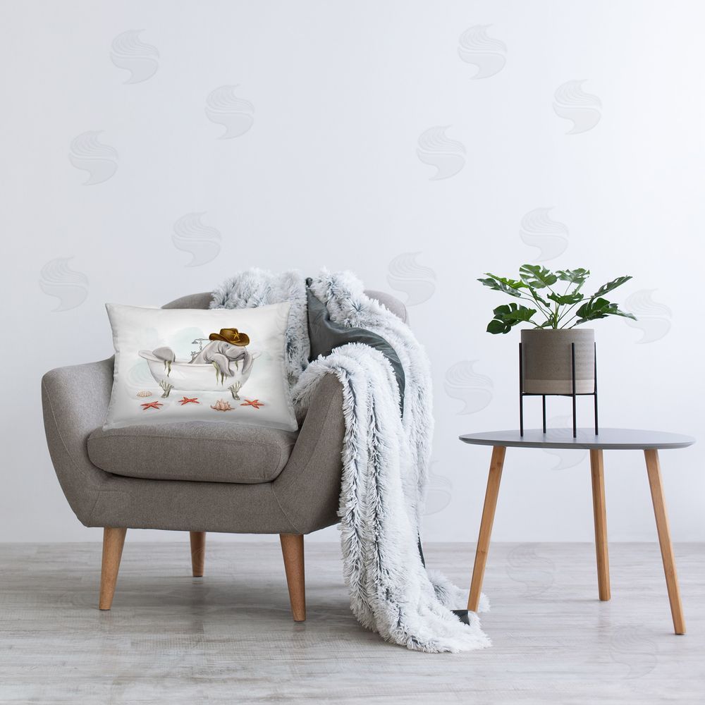 Ziwei Li Cowboy Manatee in Tub Printed Plush Polyester Throw Pillow On Chair