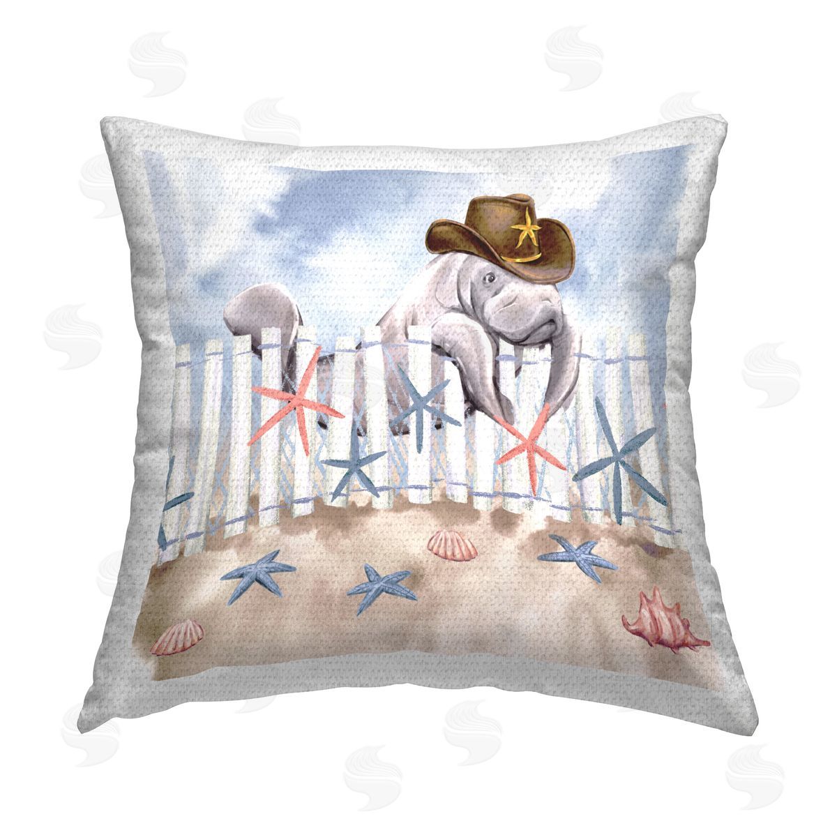 Ziwei Li Coastal Cowboy Manatee Outdoor Quick-Dry Polyester Printed Throw Pillow