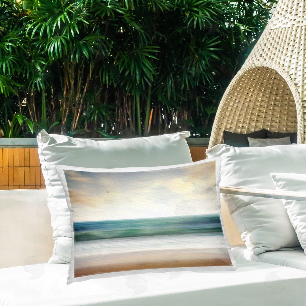 Susan Arnot Beach Sunrise Shore Outdoor Quick-Dry Polyester Printed Throw Pillow in Back Yard