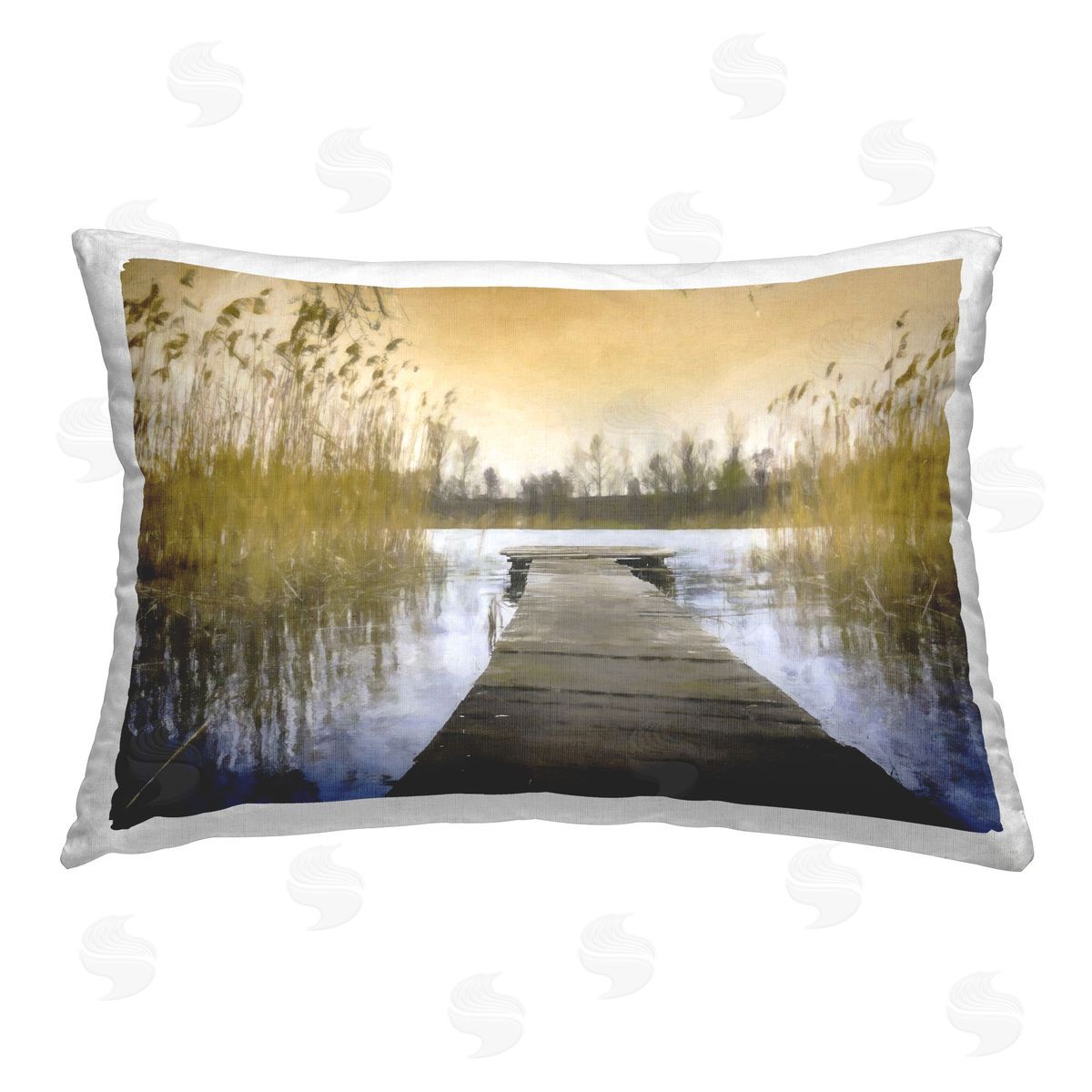Kim Curinga Dock with Pond Reeds Printed Plush Polyester Throw Pillow
