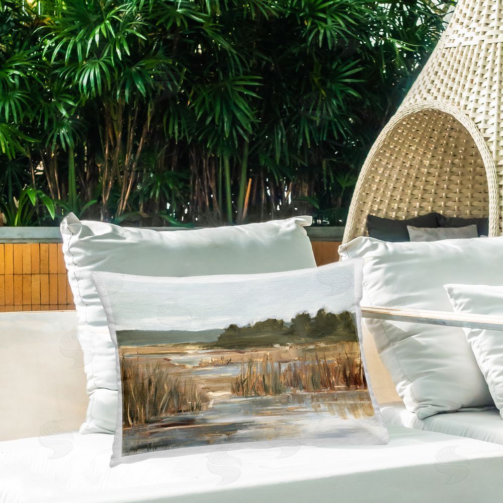 Ethan Harper Marshland Reeds Landscape Outdoor Quick-Dry Polyester Printed Throw Pillow in Back Yard