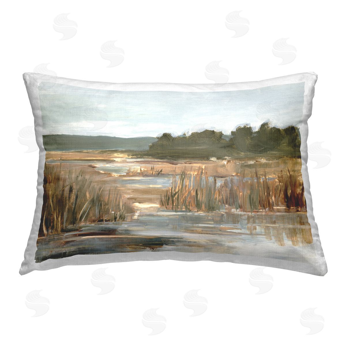 Ethan Harper Marshland Reeds Landscape Printed Plush Polyester Throw Pillow