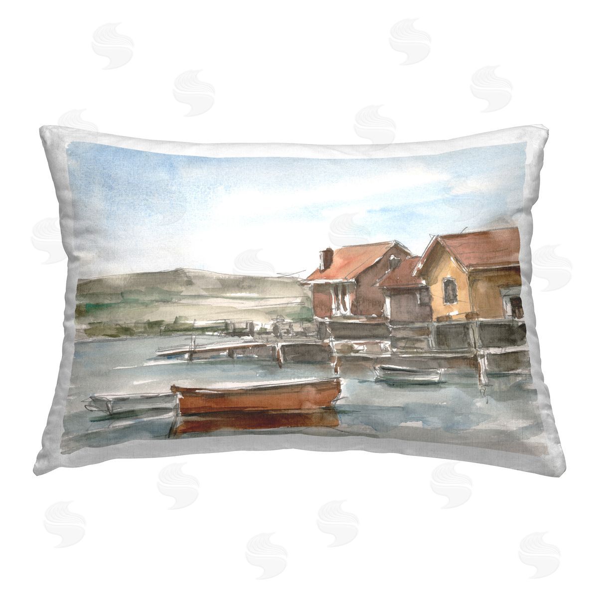Ethan Harper Canoes on Lake Edge Printed Plush Polyester Throw Pillow