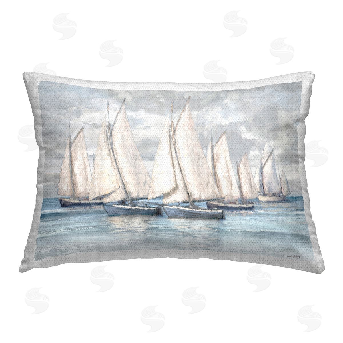 Amber Sterling Nautical Sailboat Fleet Outdoor Quick-Dry Polyester Printed Throw Pillow
