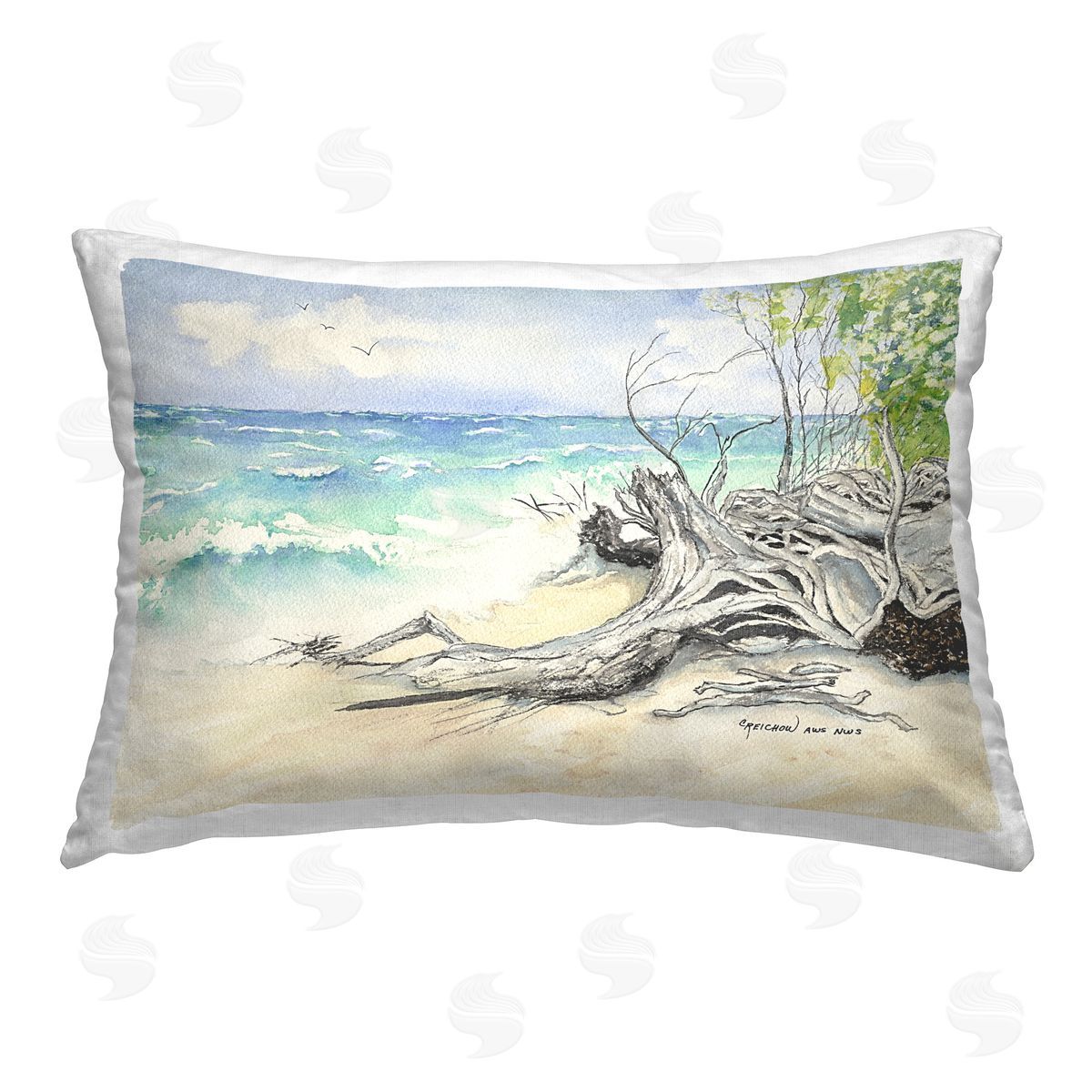 Christine Reichow Driftwood on Tropical Shore Printed Plush Polyester Throw Pillow