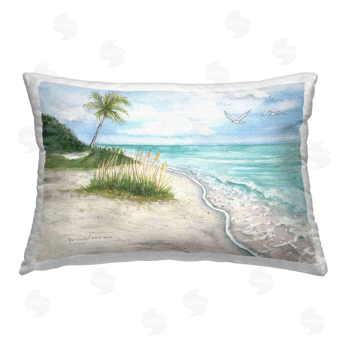 Christine Reichow Seagulls & Tropical Scene Outdoor Quick-Dry Polyester Printed Throw Pillow