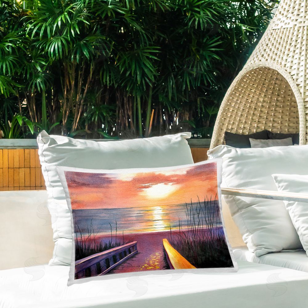 Christine Reichow Sunset Beach Path Outdoor Quick-Dry Polyester Printed Throw Pillow in Back Yard