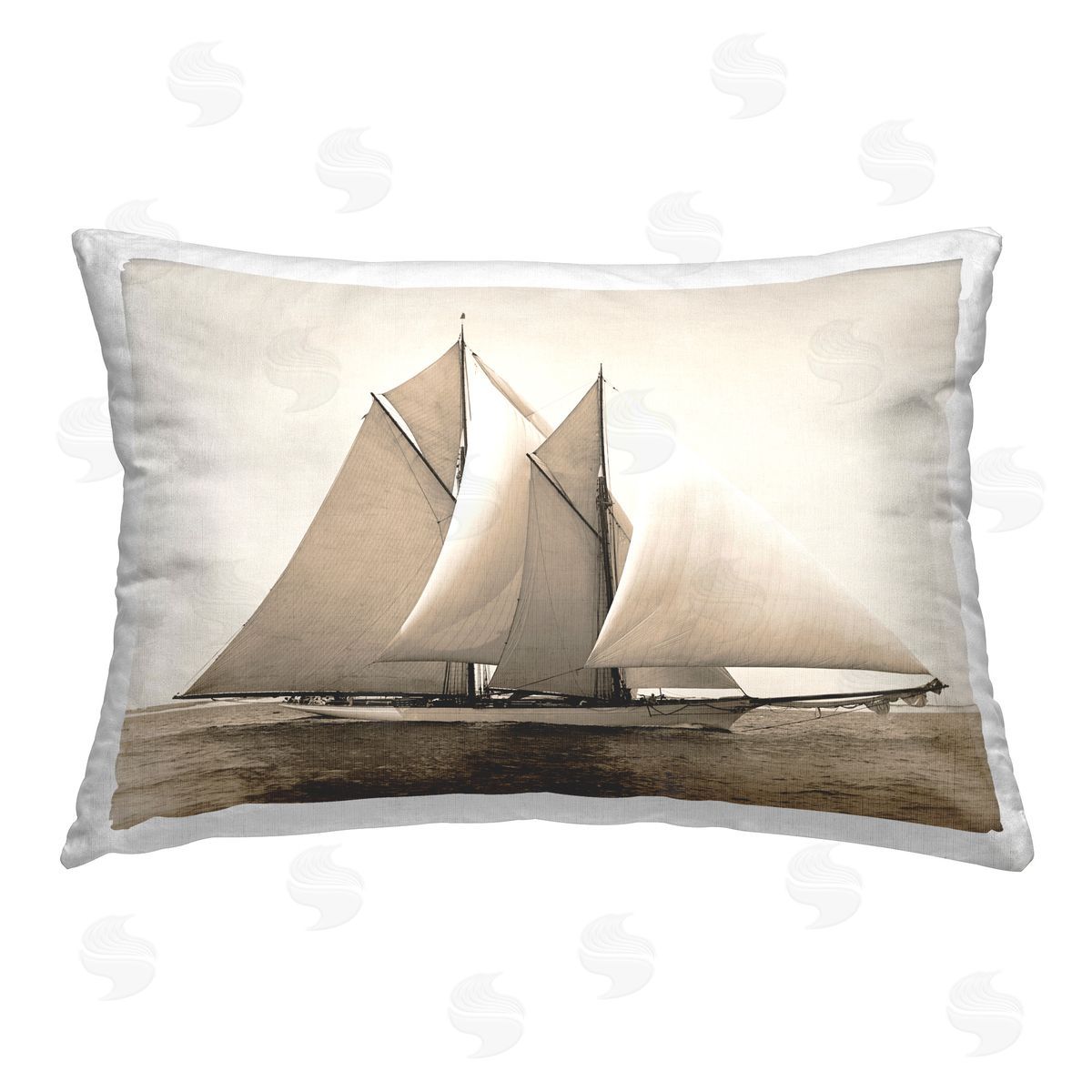 Graffitee Studios Vintage Yacht Seascape Printed Plush Polyester Throw Pillow