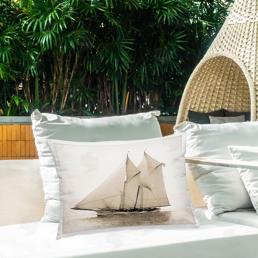 Graffitee Studios Vintage Watercraft Ship Outdoor Quick-Dry Polyester Printed Throw Pillow in Back Yard