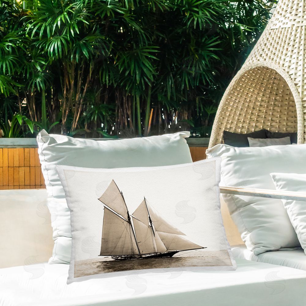 Graffitee Studios Antique Naval Ship Outdoor Quick-Dry Polyester Printed Throw Pillow in Back Yard