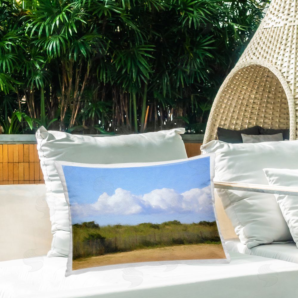 Graffitee Studios Coastal Countryside View Outdoor Quick-Dry Polyester Printed Throw Pillow in Back Yard