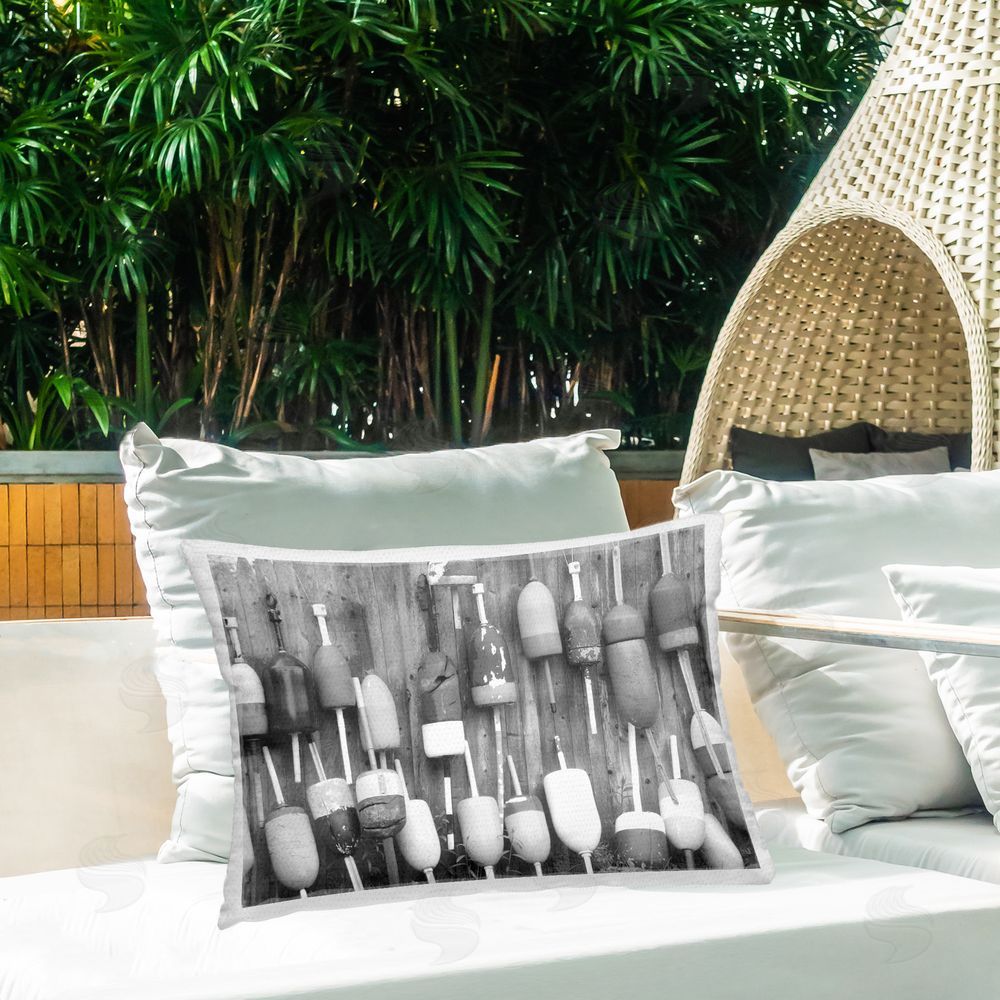 Stupell Studio Grey Fishing Bobbers Outdoor Quick-Dry Polyester Printed Throw Pillow in Back Yard