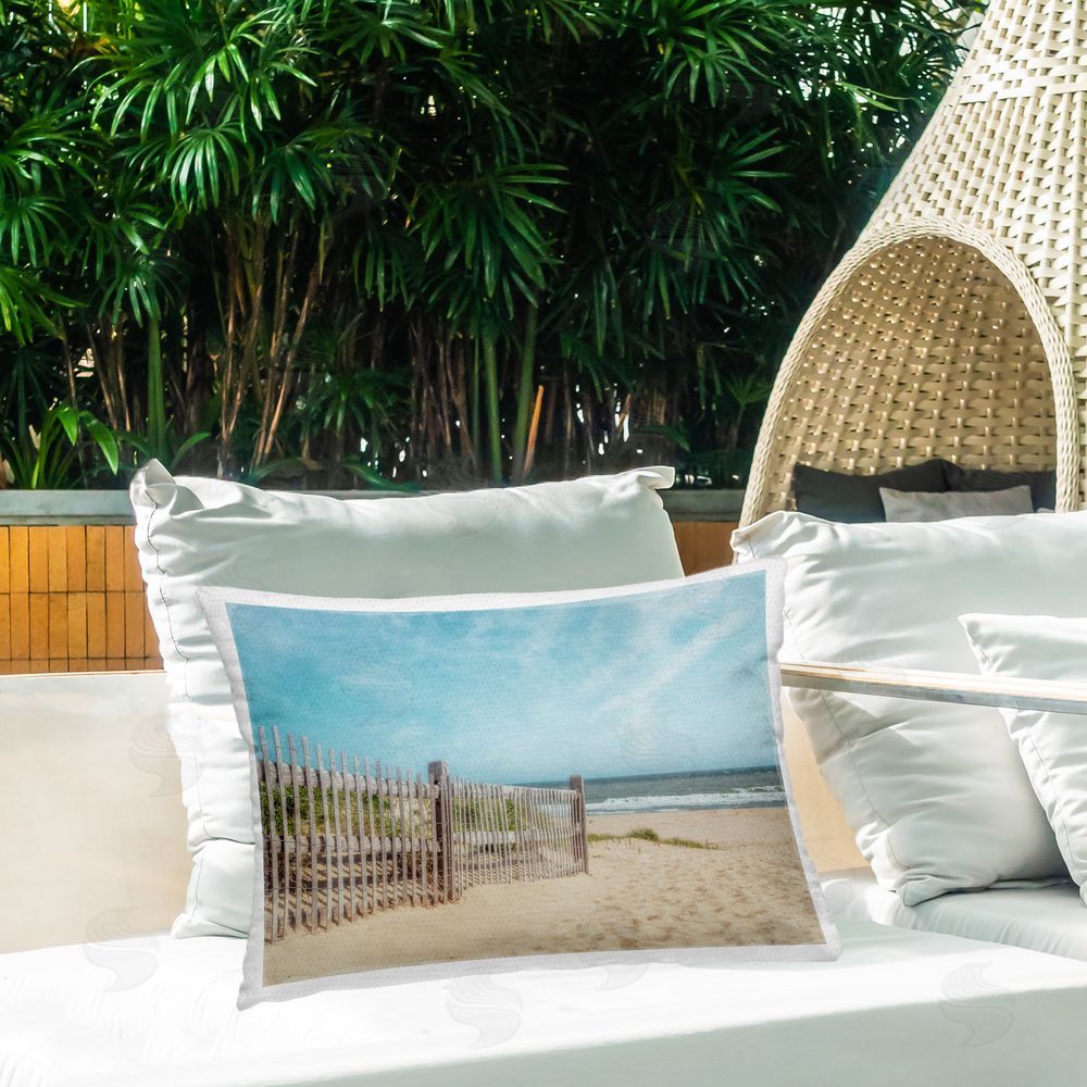 Brooke T. Ryan Sandy Beach Footprints Outdoor Quick-Dry Polyester Printed Throw Pillow in Back Yard