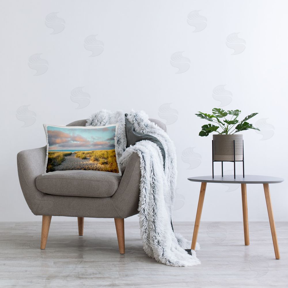 Brooke T. Ryan Beach Stepping Path Printed Plush Polyester Throw Pillow On Chair