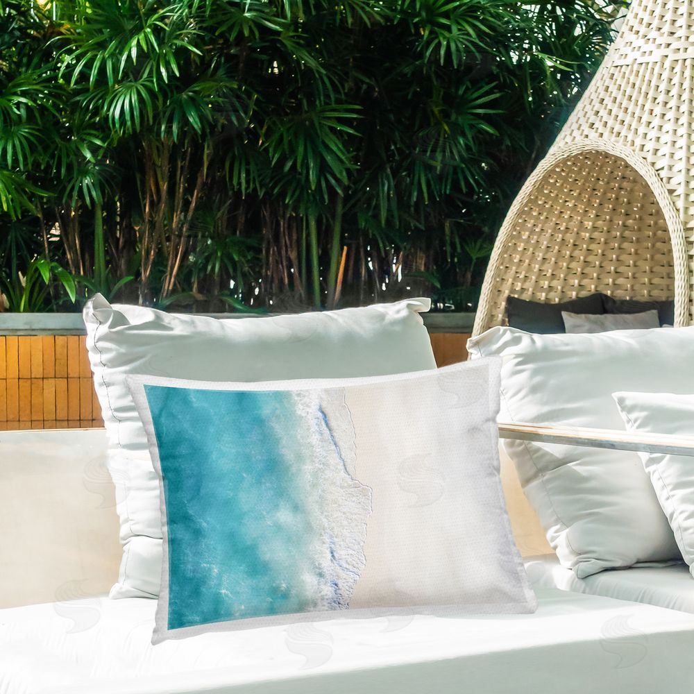 Sisi and Seb Aerial Beach Tropics Outdoor Quick-Dry Polyester Printed Throw Pillow in Back Yard