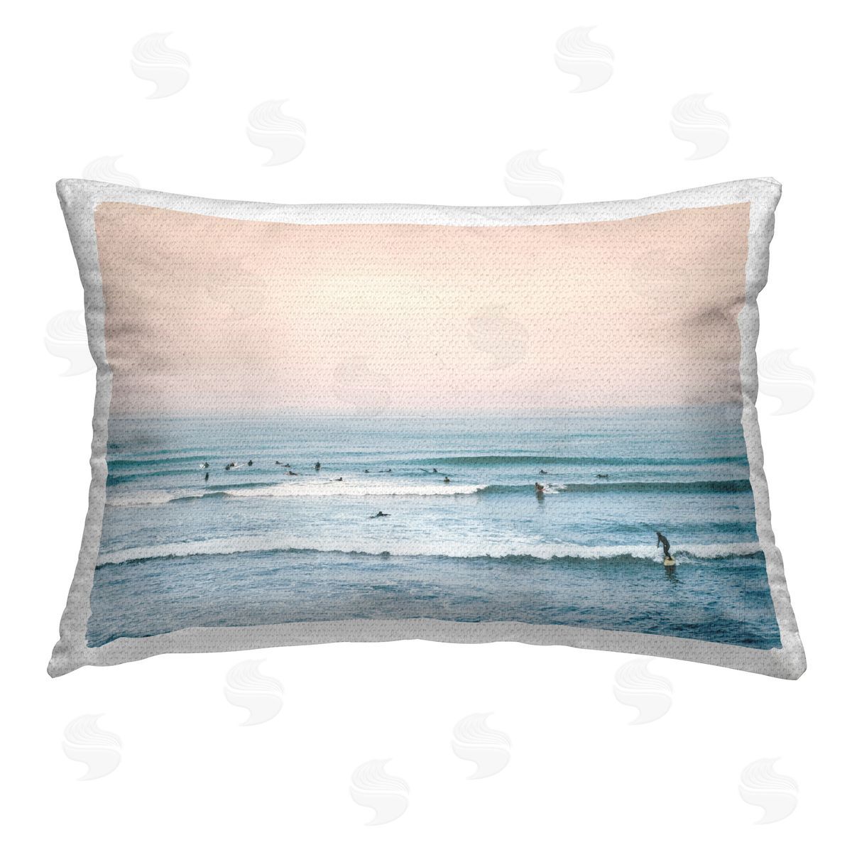 Sisi and Seb Pastel Surfing Scene Outdoor Quick-Dry Polyester Printed Throw Pillow