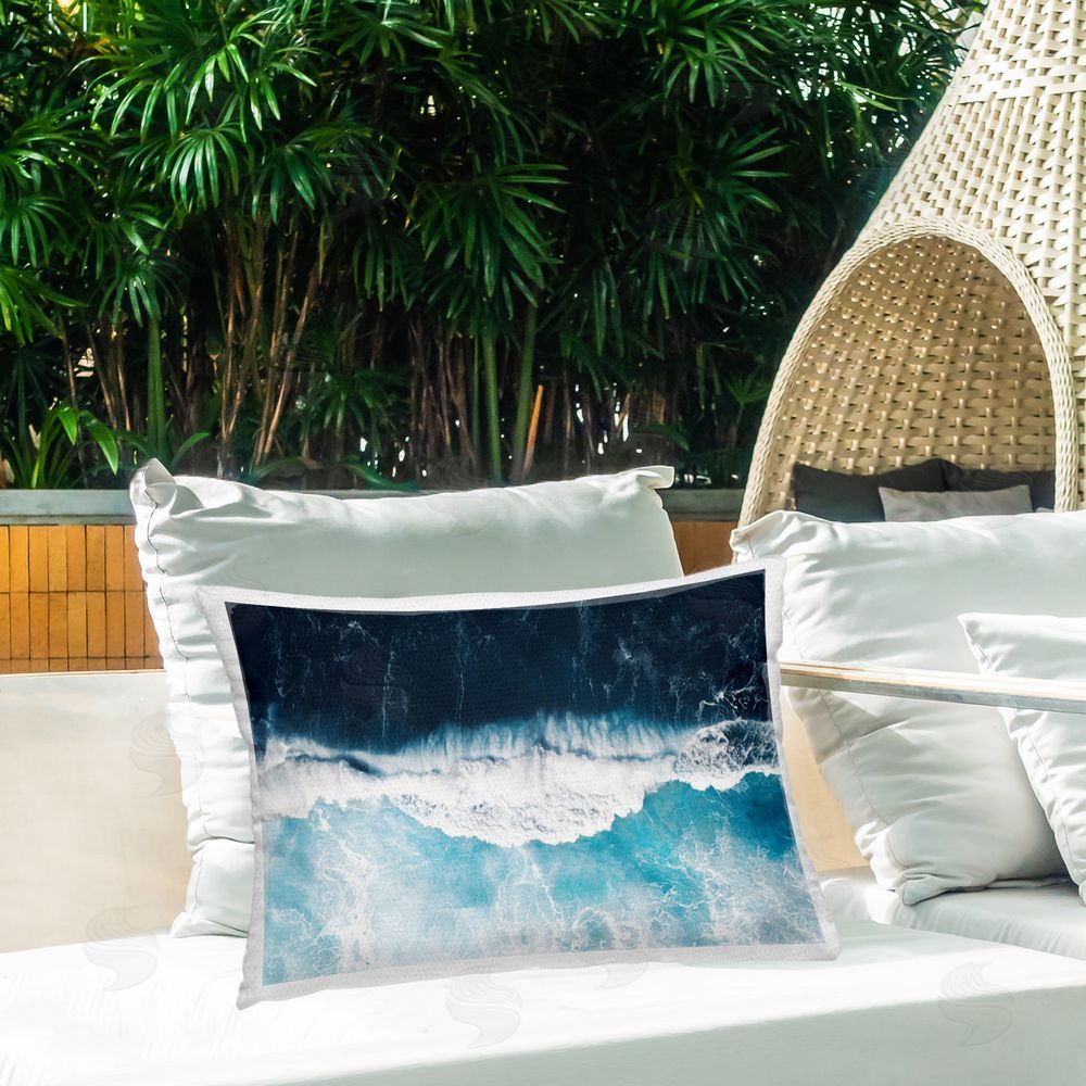 Sisi and Seb Aerial Waves Splashing Outdoor Quick-Dry Polyester Printed Throw Pillow in Back Yard