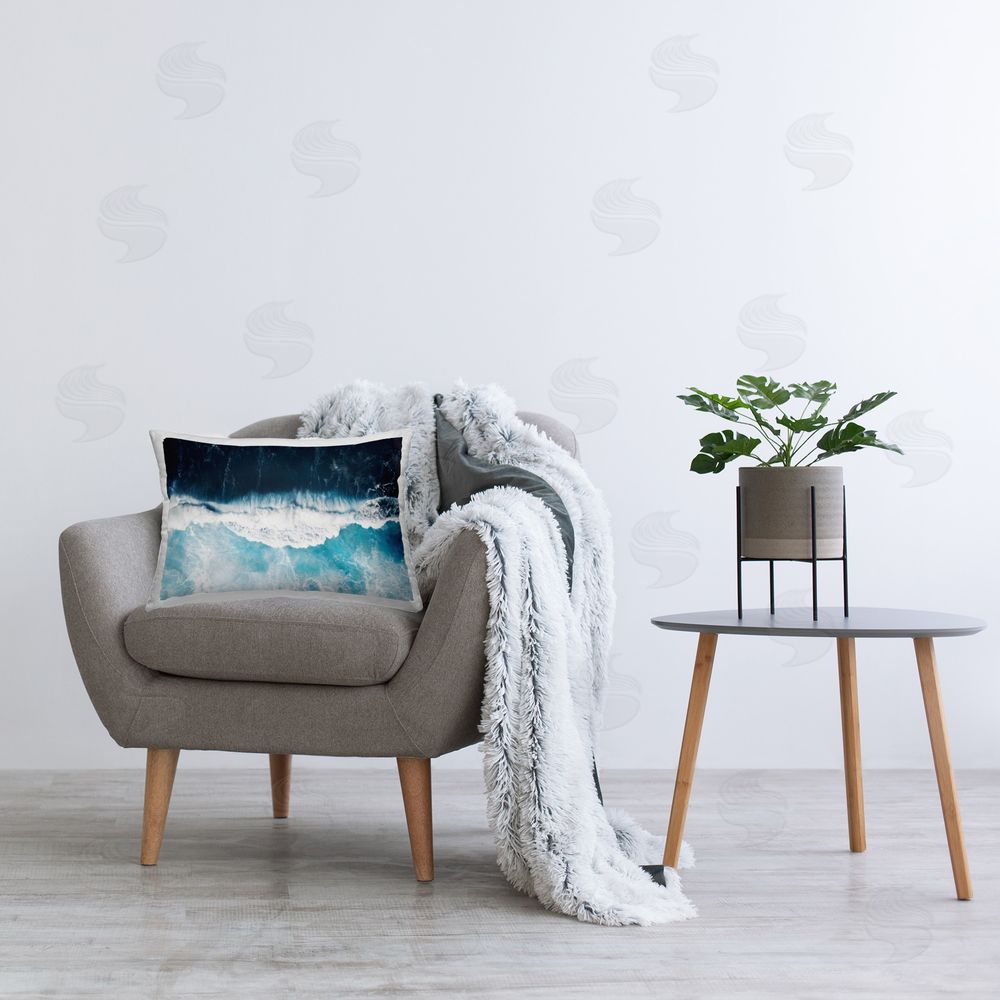 Sisi and Seb Aerial Waves Splashing Printed Plush Polyester Throw Pillow On Chair
