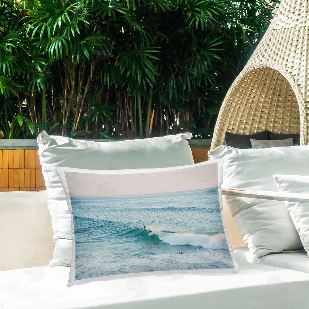 Sisi and Seb Surfing Wave Crest Outdoor Quick-Dry Polyester Printed Throw Pillow in Back Yard
