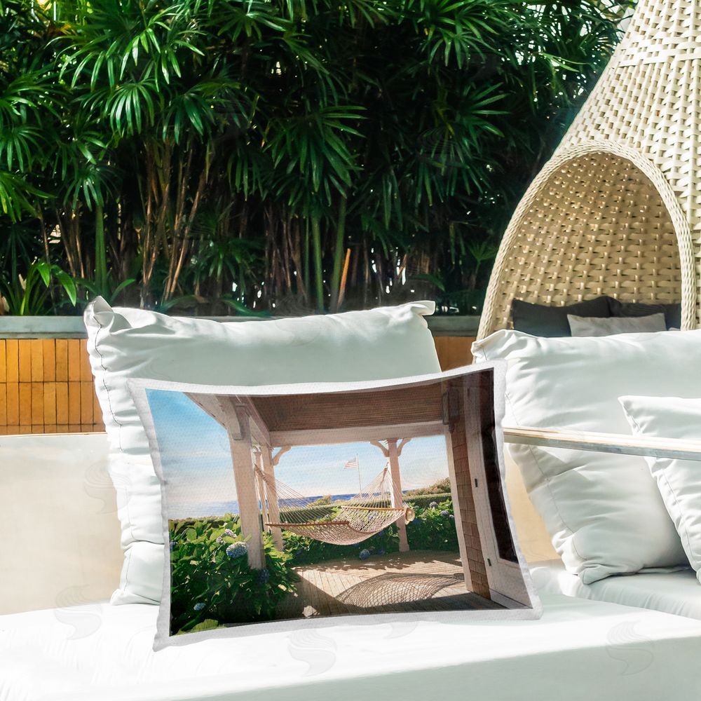 Tom Mielko Coastal Patio Hammock Outdoor Quick-Dry Polyester Printed Throw Pillow in Back Yard