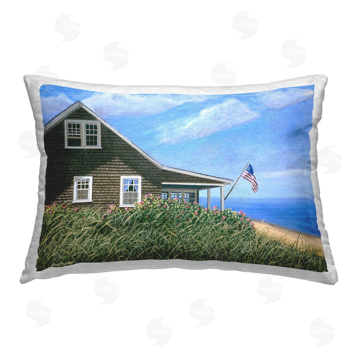 Tom Mielko Cape House with Flag Outdoor Quick-Dry Polyester Printed Throw Pillow
