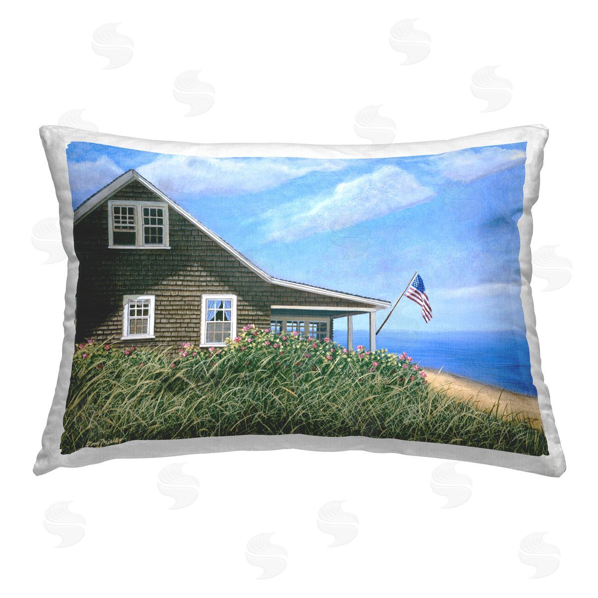 Tom Mielko Cape House with Flag Printed Plush Polyester Throw Pillow