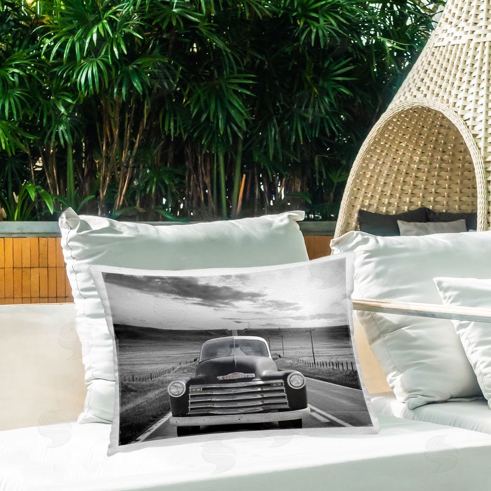 Lori Deiter Antique Car Beach Road Outdoor Quick-Dry Polyester Printed Throw Pillow in Back Yard