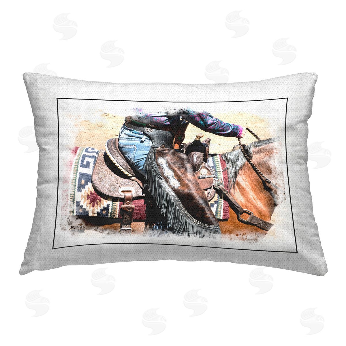 Jerry  Cowart Cowboy with Rustic Border Outdoor Quick-Dry Polyester Printed Throw Pillow