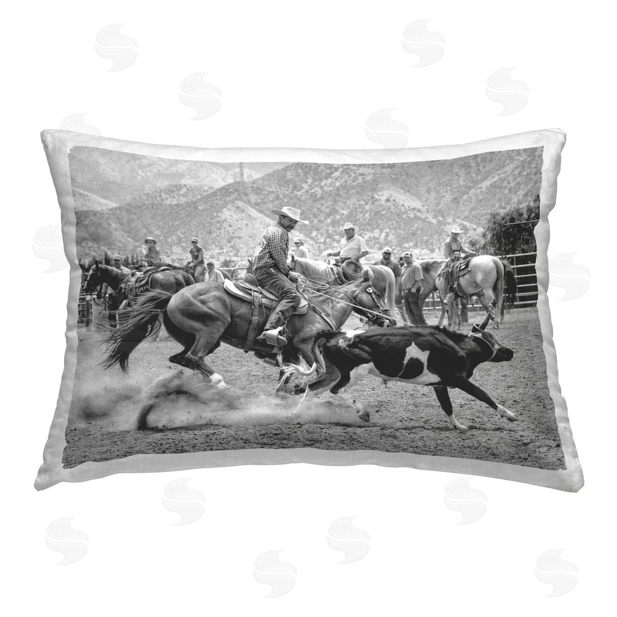 Jerry  Cowart Rounding Rodeo Cattle Printed Plush Polyester Throw Pillow