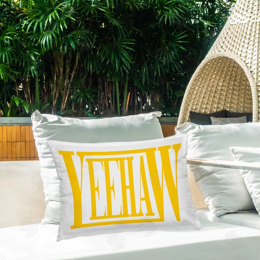 Grace Popp Yeehaw Rodeo Word Outdoor Quick-Dry Polyester Printed Throw Pillow in Back Yard