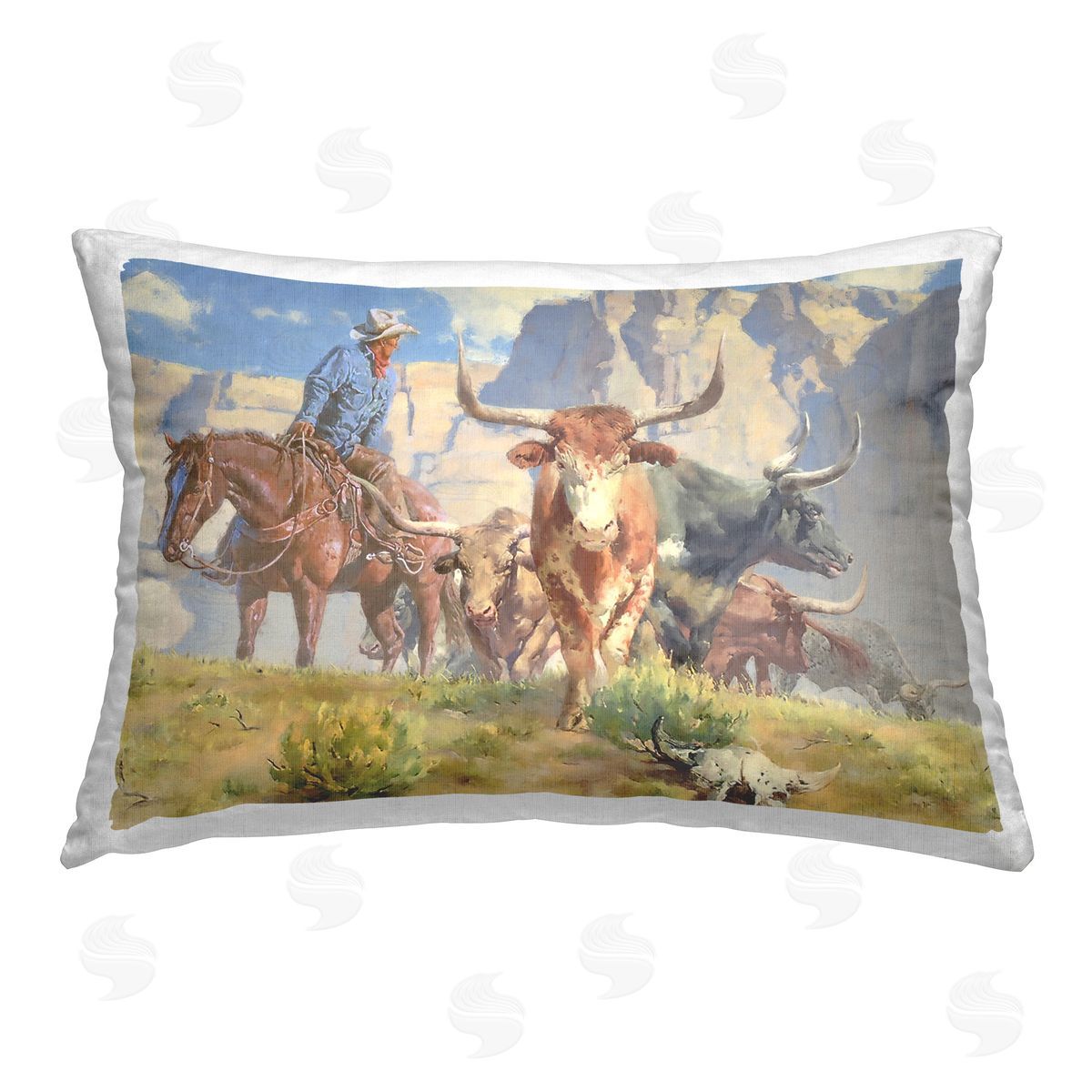 Steve Hunziker Cattle Roundup Landscape Printed Plush Polyester Throw Pillow