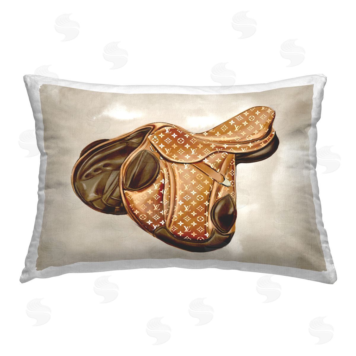 Ziwei Li Designer Equestrian Saddle Printed Plush Polyester Throw Pillow